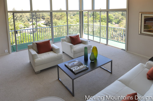  Mid-Century Modern hillside view home living room 