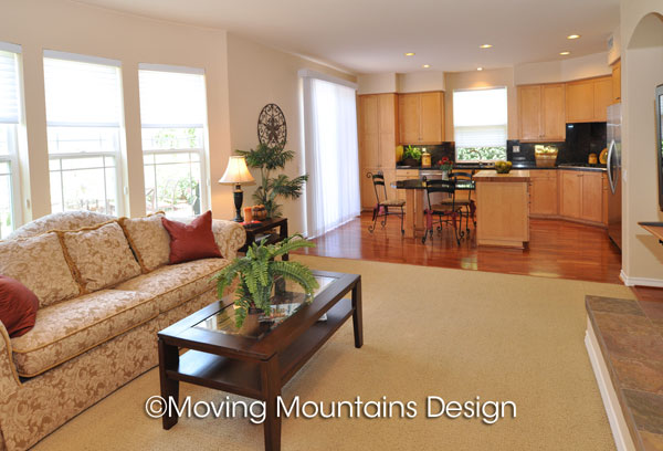 Altadena home staging kitchen and family room