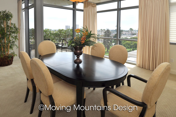 Dining room Luxury condo staging in LA with view