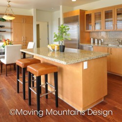 Los Angeles luxury condo staging of the kitchen with leather barstools