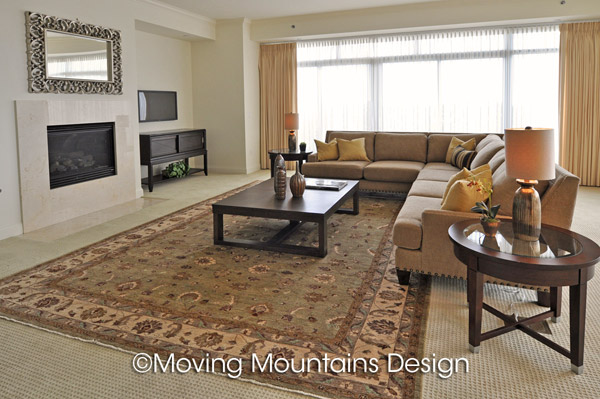 Living room Luxury condo staging with Persian rugs