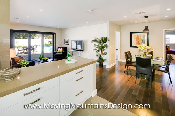 San Marino Contemporary Home Staging Kitchen and Family Room.