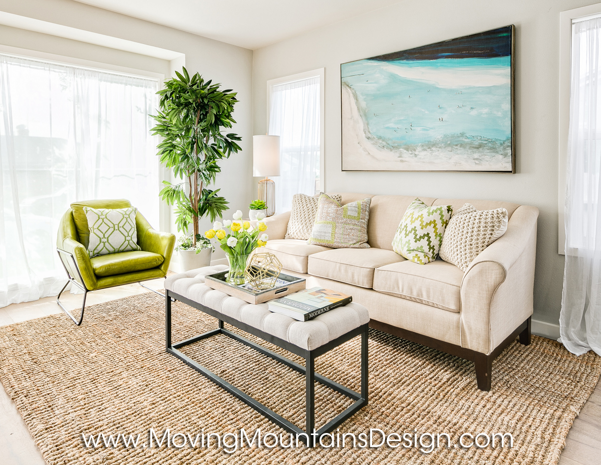 Living room home staging by Moving Mountains Design