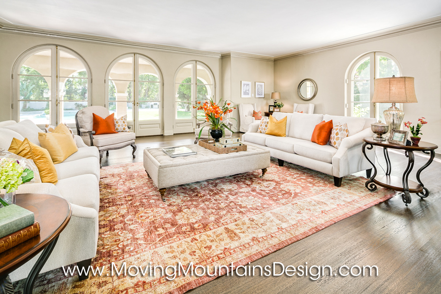 Luxury home staging living room with Persian rug