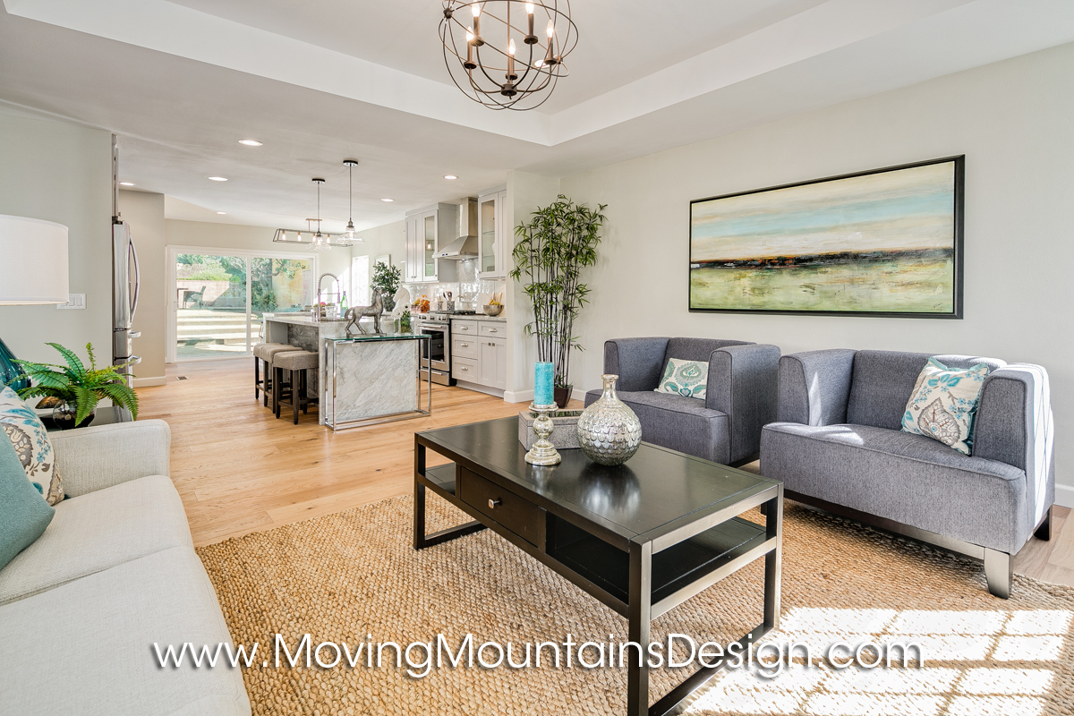 Open floorplan living area home staging